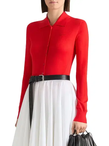 Givenchy Women's Polo Cardigan in Second Skin Effect Knit - Poppy Red - Size XS | Thumbnail 2