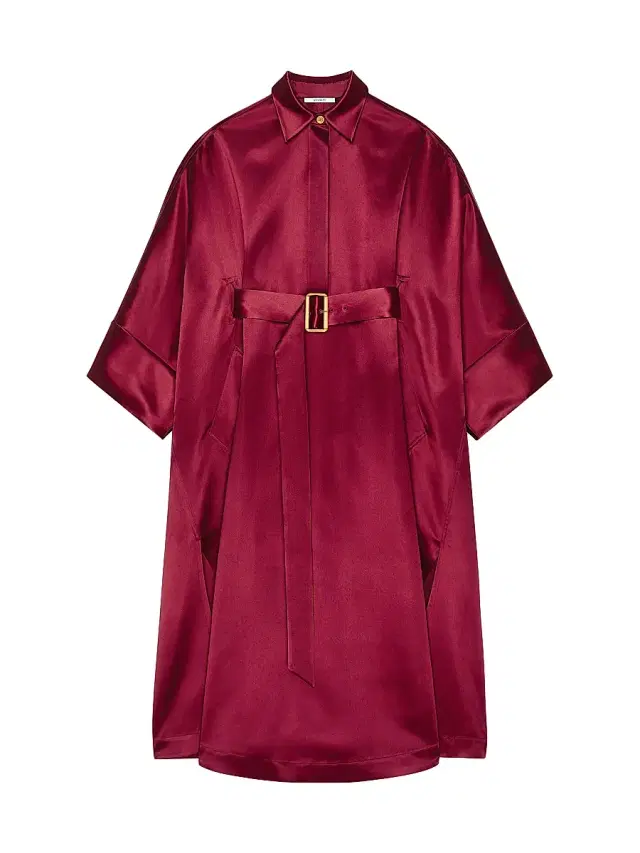 Women's Cocoon Long Dress in Satin - Red Cherry