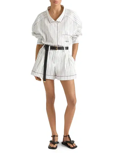 Givenchy Women's Striped Shorts in Cotton and Silk - Grey White - Size 8 | Thumbnail 2