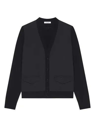 Givenchy Men's Cardigan in Cotton Knit with Paris Jacquard - Black | Thumbnail 1 Givenchy Men's Cardigan in Cotton Knit with Paris Jacquard - Black | Thumbnail 1