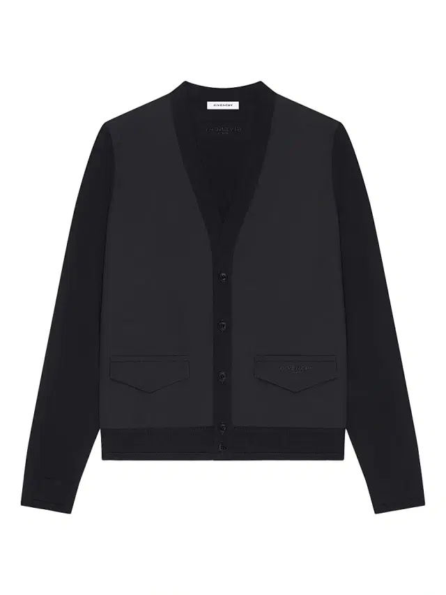 Men's Cardigan in Cotton Knit with Paris Jacquard - Black