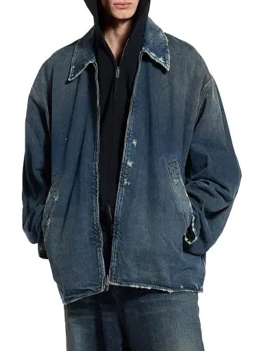 Balenciaga Men's Zip-Up Denim Jacket - Blue - Size Large | Thumbnail 2