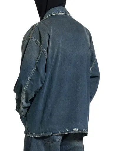 Balenciaga Men's Zip-Up Denim Jacket - Blue - Size Large | Thumbnail 3