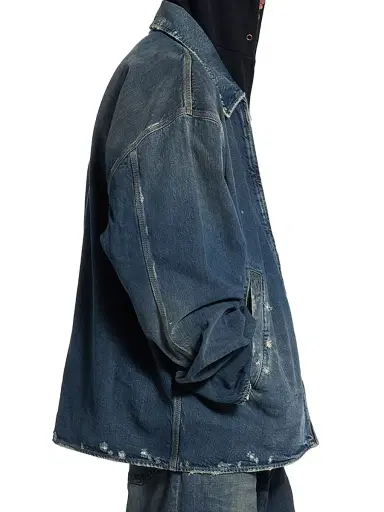 Balenciaga Men's Zip-Up Denim Jacket - Blue - Size Large | Thumbnail 4