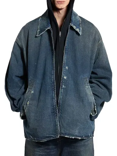 Balenciaga Men's Zip-Up Denim Jacket - Blue - Size Large | Thumbnail 5