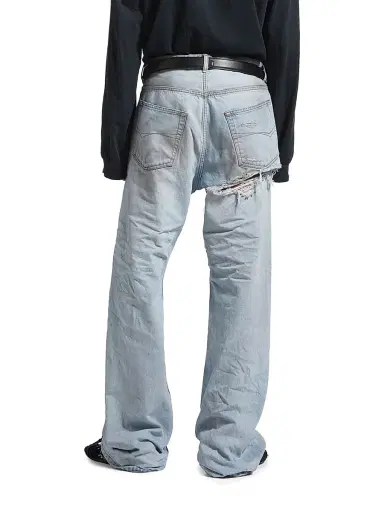 Balenciaga Men's Distressed Relaxed Fit Jeans - Light Blue - Size 33 | Thumbnail 3