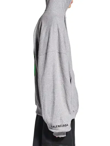 Balenciaga Men's Hi There Large Zip-Up Hoodie - Heather Grey | Thumbnail 3 Balenciaga Men's Hi There Large Zip-Up Hoodie - Heather Grey | Thumbnail 3