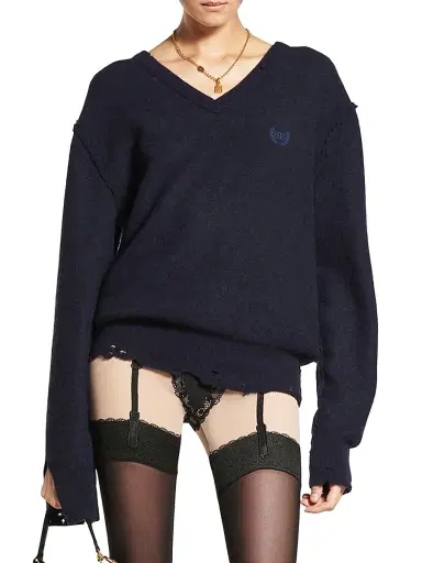 Balenciaga Women's Laurel Classic Inside-Out V-Neck Sweater | Thumbnail 2 Balenciaga Women's Laurel Classic Inside-Out V-Neck Sweater | Thumbnail 2