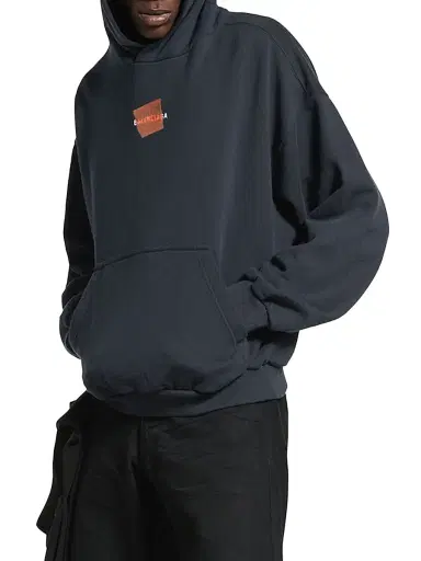 Balenciaga Men's Taped Back Medium Fit Hoodie - Faded Black - Size XXL | Thumbnail 2