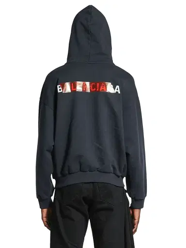 Balenciaga Men's Taped Back Medium Fit Hoodie - Faded Black - Size XXL | Thumbnail 3