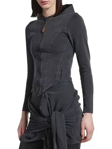Balenciaga Women's Corseted Zip-Up Hoodie - Black Faded | Thumbnail 2 Balenciaga Women's Corseted Zip-Up Hoodie - Black Faded | Thumbnail 2