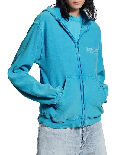 Balenciaga Women's Washed Crayon Political Zip-Up Regular Fit Hoodie - Azure - Size XL | Thumbnail 2