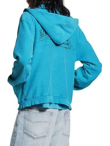 Balenciaga Women's Washed Crayon Political Zip-Up Regular Fit Hoodie - Azure - Size XL | Thumbnail 3