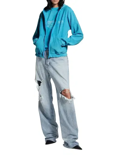 Balenciaga Women's Washed Crayon Political Zip-Up Regular Fit Hoodie - Azure - Size XL | Thumbnail 5