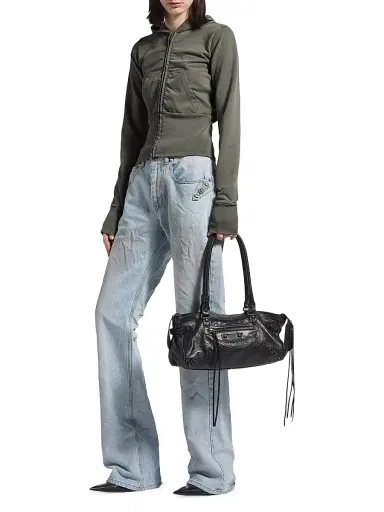 Balenciaga Women's Loop Sports Icon High Rib Zip-Up Hoodie - Grey | Thumbnail 5