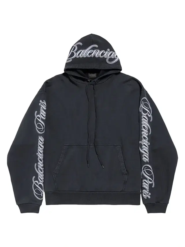 Men's Cursive Oversized Hoodie - Washed Black White