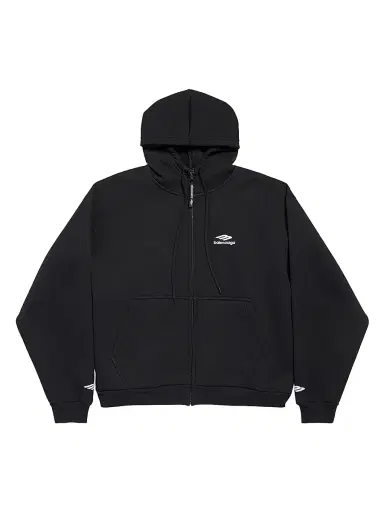Balenciaga Men's 3B Sports Icon Zip-Up Hoodie - Washed Black White - Size XL | Thumbnail 1 Balenciaga Men's 3B Sports Icon Zip-Up Hoodie - Washed Black White - Size XL | Thumbnail 1
