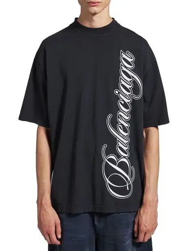 Balenciaga Men's Cursive Medium Fit T-Shirt - Black White - Size XL | Thumbnail 2 Balenciaga Men's Cursive Medium Fit T-Shirt - Black White - Size XL | Thumbnail 2