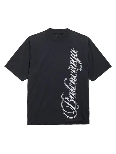 Balenciaga Men's Cursive Medium Fit T-Shirt - Black White - Size XL | Thumbnail 1 Balenciaga Men's Cursive Medium Fit T-Shirt - Black White - Size XL | Thumbnail 1