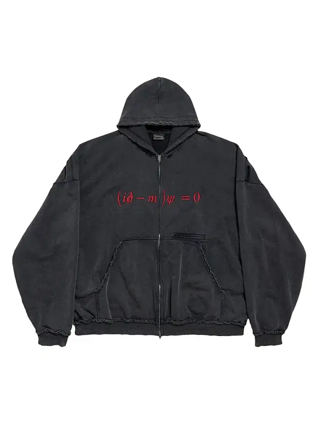 Balenciaga Men's Dirac Equation Pulled Zip-Up Large Fit Hoodie - Washed Black Red