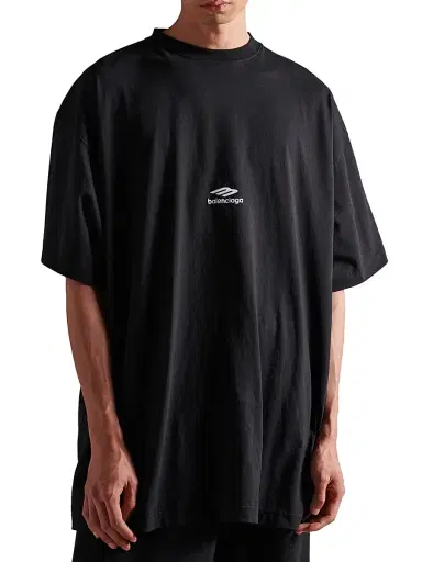 Balenciaga Men's 3B Sports Icon Oversized T-Shirt - Washed Black White - Size Large | Thumbnail 2