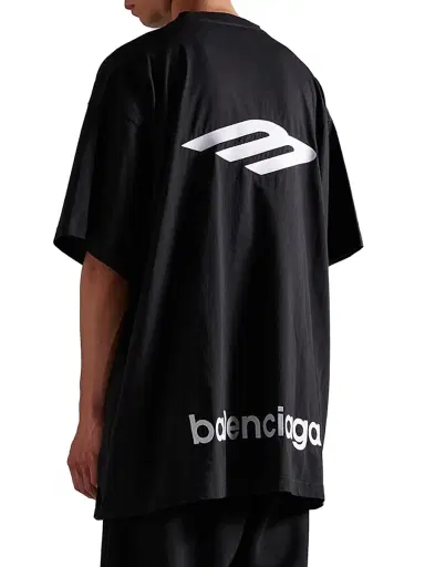 Balenciaga Men's 3B Sports Icon Oversized T-Shirt - Washed Black White - Size Large | Thumbnail 3