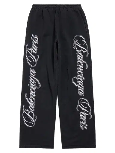 Balenciaga Men's Cursive Baggy Pants - Black White - Size Medium | Thumbnail 1 Balenciaga Men's Cursive Baggy Pants - Black White - Size Medium | Thumbnail 1