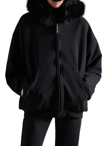 Balenciaga Women's Fluffy Zip-Up Hoodie - Washed Black | Thumbnail 2