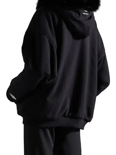 Balenciaga Women's Fluffy Zip-Up Hoodie - Washed Black | Thumbnail 3
