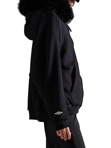 Balenciaga Women's Fluffy Zip-Up Hoodie - Washed Black | Thumbnail 4