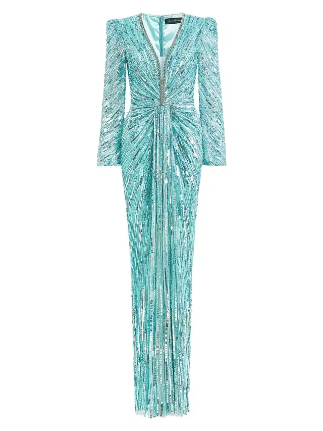 Women's Darcy Embellished V-Neck Gown - Caribbean Turqoise
