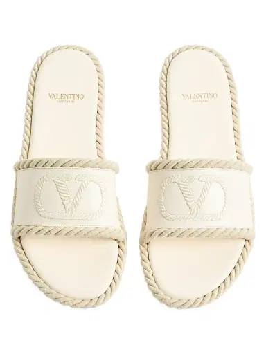 Valentino Garavani Women's VLogo Torchon Slide Sandals in Nappa Leather - Ivory - Size 5 | Thumbnail 4