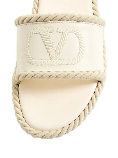 Valentino Garavani Women's VLogo Torchon Slide Sandals in Nappa Leather - Ivory - Size 5 | Thumbnail 5