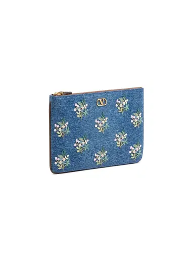 Valentino Garavani Women's VLogo Signature Clutch Bag in Denim with Floral Embroidery - Denim | Thumbnail 2 Valentino Garavani Women's VLogo Signature Clutch Bag in Denim with Floral Embroidery - Denim | Thumbnail 2