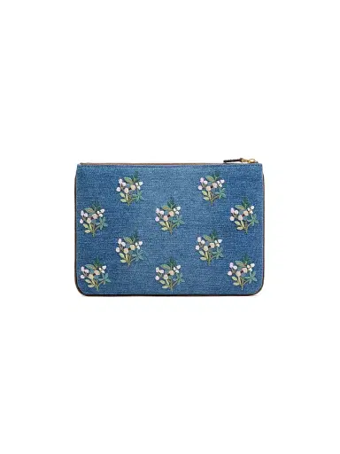 Valentino Garavani Women's VLogo Signature Clutch Bag in Denim with Floral Embroidery - Denim | Thumbnail 4 Valentino Garavani Women's VLogo Signature Clutch Bag in Denim with Floral Embroidery - Denim | Thumbnail 4