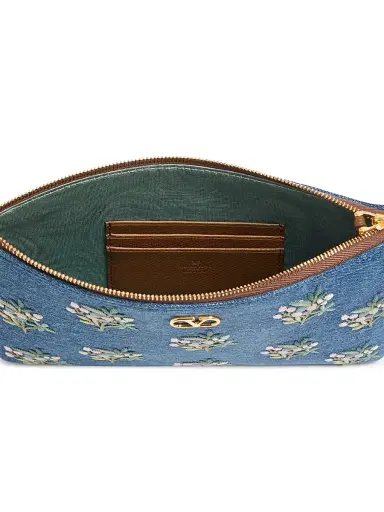 Valentino Garavani Women's VLogo Signature Clutch Bag in Denim with Floral Embroidery - Denim | Thumbnail 5 Valentino Garavani Women's VLogo Signature Clutch Bag in Denim with Floral Embroidery - Denim | Thumbnail 5