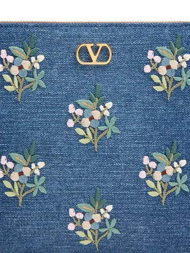 Valentino Garavani Women's VLogo Signature Clutch Bag in Denim with Floral Embroidery - Denim | Thumbnail 6 Valentino Garavani Women's VLogo Signature Clutch Bag in Denim with Floral Embroidery - Denim | Thumbnail 6