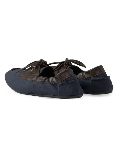 Prada Men's Shuffle Aged Canvas and Leather Boat Shoes - Green | Thumbnail 14 Prada Men's Shuffle Aged Canvas and Leather Boat Shoes - Green | Thumbnail 14
