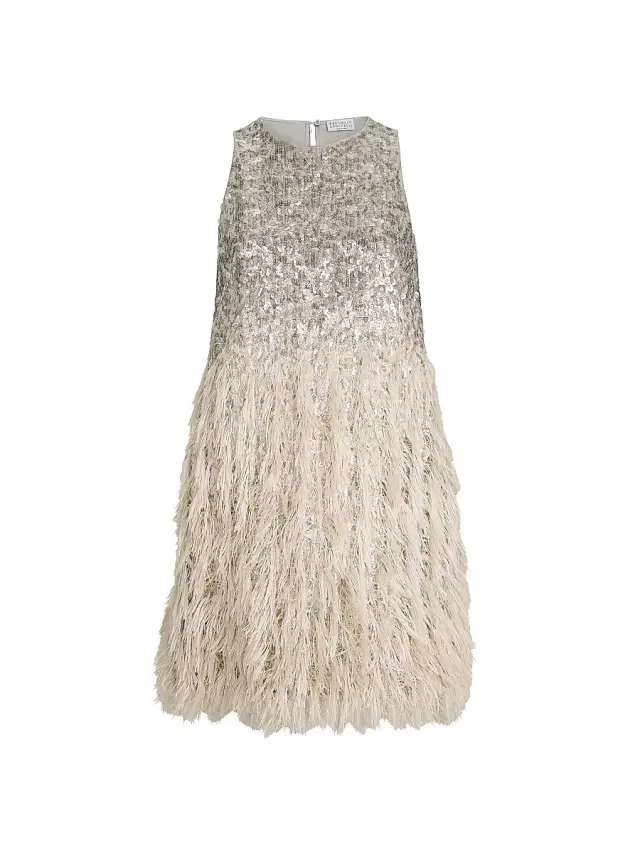 Women's Dazzling Degrade Mini Dress in Cotton and Silk Fil Coupe - Grey