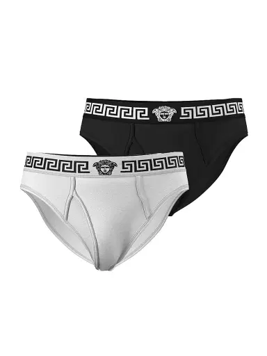 Versace Men's 2-Pack Medusa Greca Stretch-Cotton Briefs - White Black - Size XL | Thumbnail 1