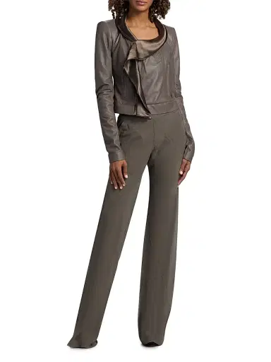 Rick Owens Women's Scarf Leather Biker Jacket | Thumbnail 2 Rick Owens Women's Scarf Leather Biker Jacket | Thumbnail 2