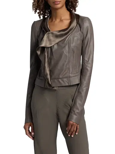 Rick Owens Women's Scarf Leather Biker Jacket | Thumbnail 3 Rick Owens Women's Scarf Leather Biker Jacket | Thumbnail 3
