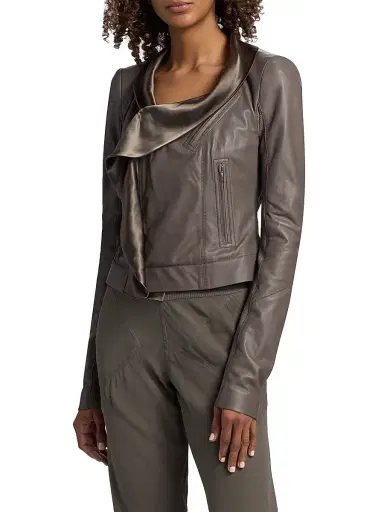 Rick Owens Women's Scarf Leather Biker Jacket | Thumbnail 4 Rick Owens Women's Scarf Leather Biker Jacket | Thumbnail 4
