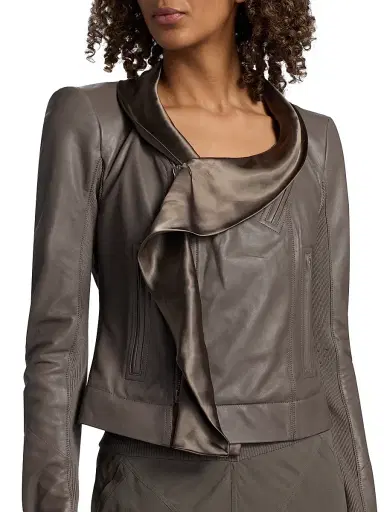 Rick Owens Women's Scarf Leather Biker Jacket | Thumbnail 6 Rick Owens Women's Scarf Leather Biker Jacket | Thumbnail 6