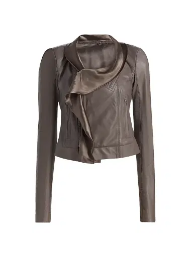 Rick Owens Women's Scarf Leather Biker Jacket | Thumbnail 1 Rick Owens Women's Scarf Leather Biker Jacket | Thumbnail 1