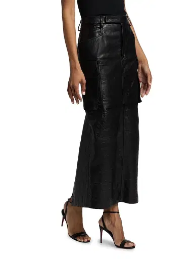Rick Owens Women's Firbanks Leather Midi-Skirt | Thumbnail 4 Rick Owens Women's Firbanks Leather Midi-Skirt | Thumbnail 4