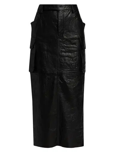 Rick Owens Women's Firbanks Leather Midi-Skirt | Thumbnail 1 Rick Owens Women's Firbanks Leather Midi-Skirt | Thumbnail 1