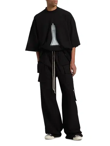 DRKSHDW by Rick Owens Men's Creatch Cargo Wide-Leg Drawstring Pants - Black - Size XXL | Thumbnail 2