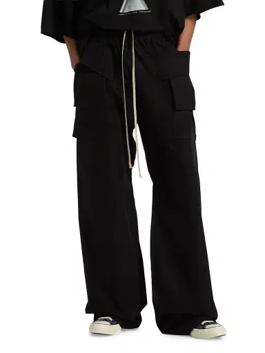 DRKSHDW by Rick Owens Men's Creatch Cargo Wide-Leg Drawstring Pants - Black - Size XXL | Thumbnail 3