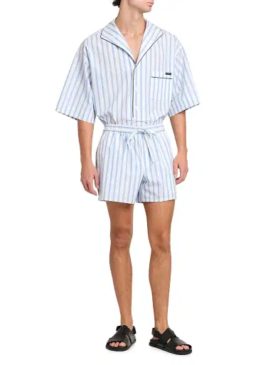 Dolce & Gabbana Men's Striped Drawstring Cotton-Silk Pajama Shorts | Thumbnail 2 Dolce & Gabbana Men's Striped Drawstring Cotton-Silk Pajama Shorts | Thumbnail 2